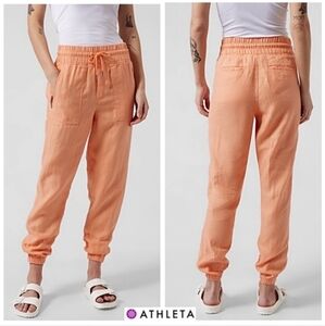 Athleta Cabo Linen Jogger Pants Size 8 Peachy Orange Women's‎ Size 8